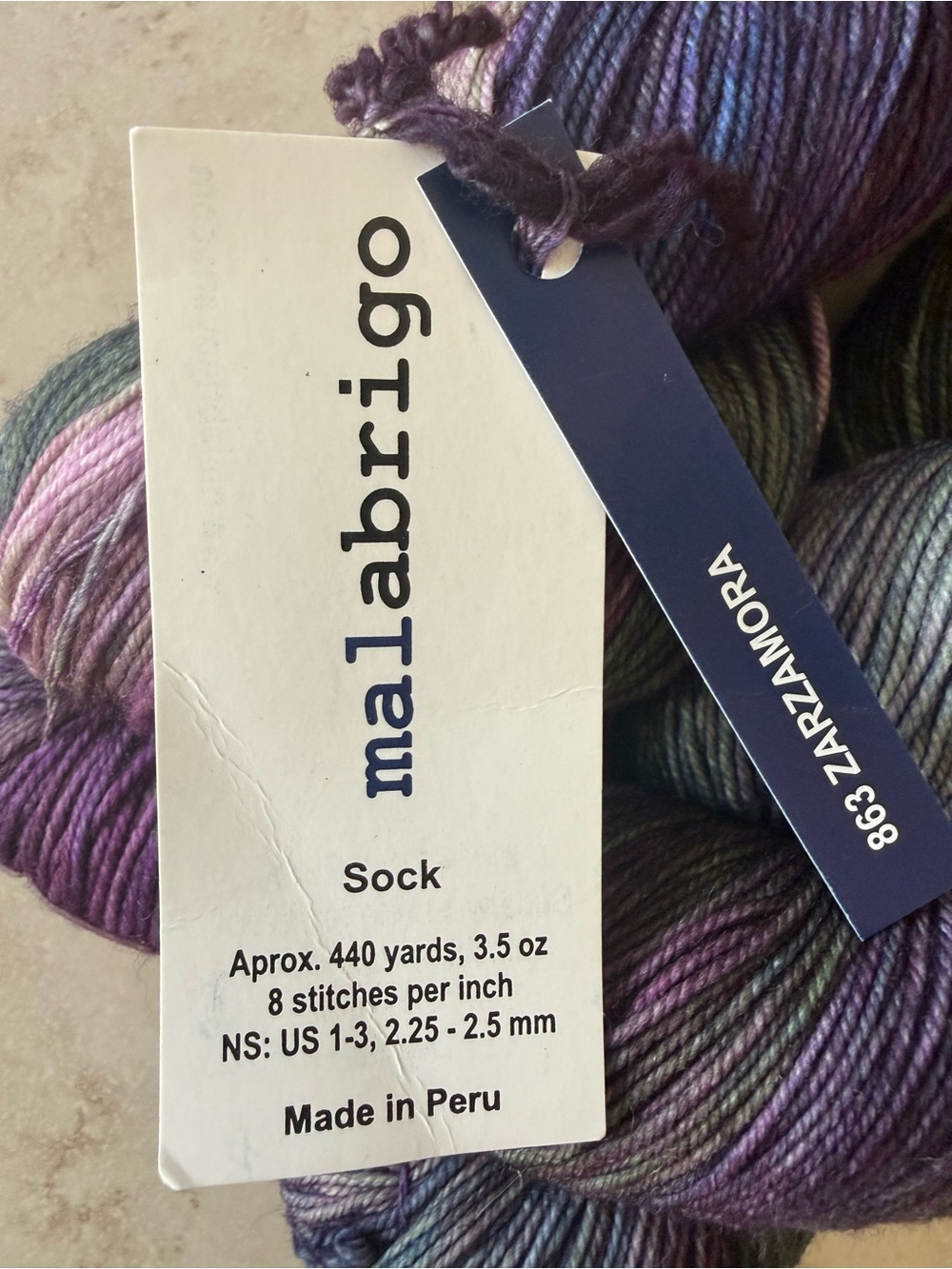 Malabrigo Sock Yarn - Variegated Purple & Green 863 Zarzamora - Picture 2 of 5